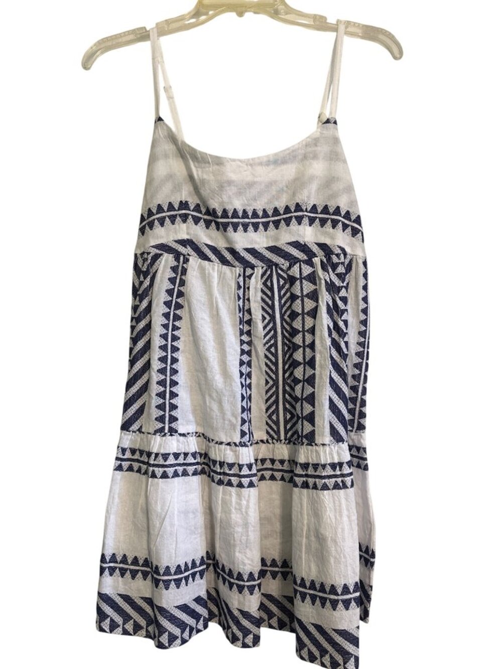 Francescas Blue & White Tribal Print Sleeveless Tiered Mini Dress Small